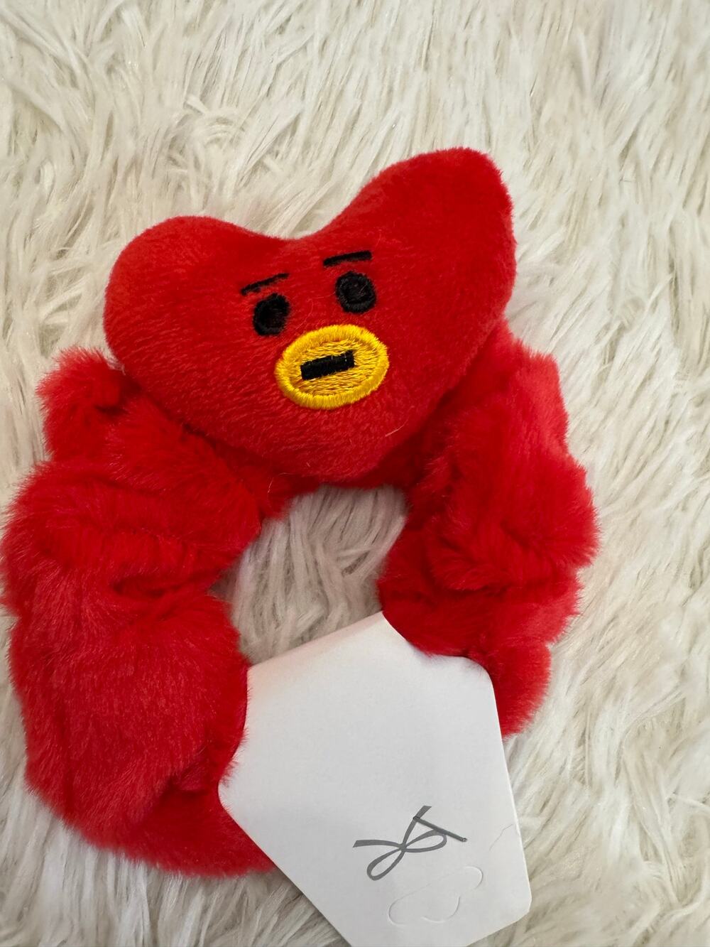 BT21 TATA plush embroidered face scrunchie  hair accessories Red